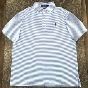 Polo Ralph Lauren Blue & White Striped Short Sleeve Polo Shirt Men's Size Medium